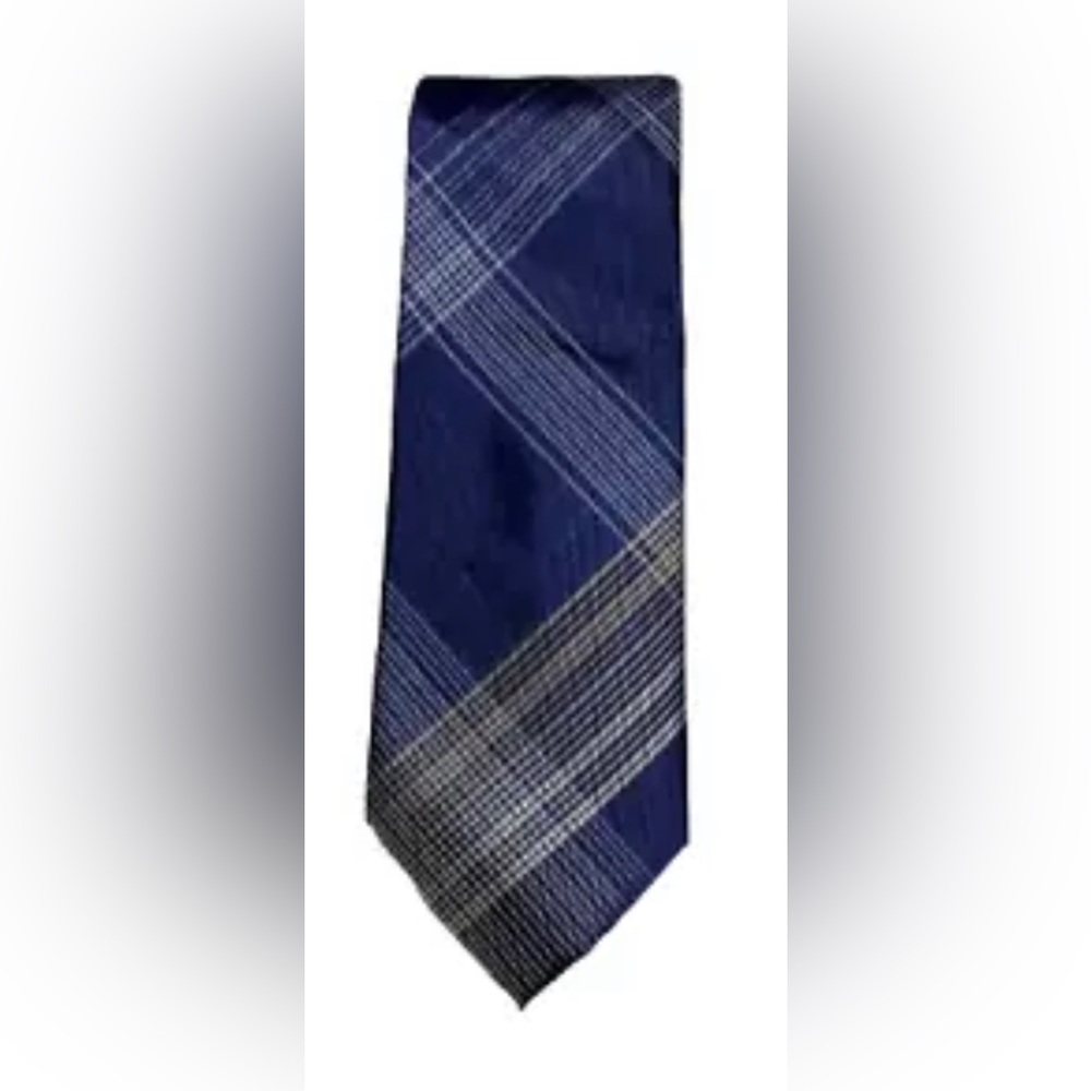 Calvin Klein Men's Multi-Blocked Plaid Tie, Navy White Tan